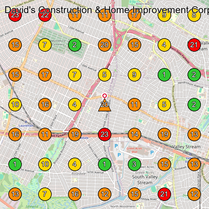 David's Construction & Home Improvement Corp. General Contractor GeoGrid ranking map for Jamaica NY